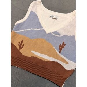 Hollister California V Neck Desert Landscape Cactus Sweater Vest Size S Boho